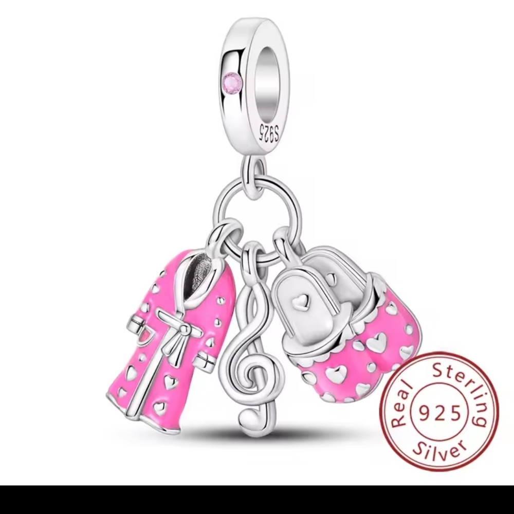 Pink Sterling Silver Charm with Robe and Slippers